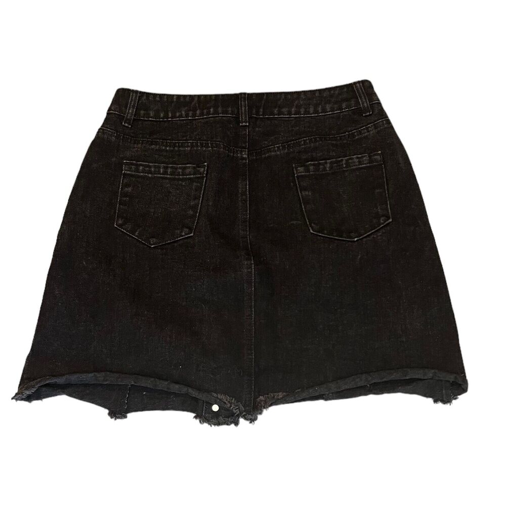 Womens Shein Jean Skirt Y2K Style Black Size Large Full Button Front Embroidered - Picture 3 of 5